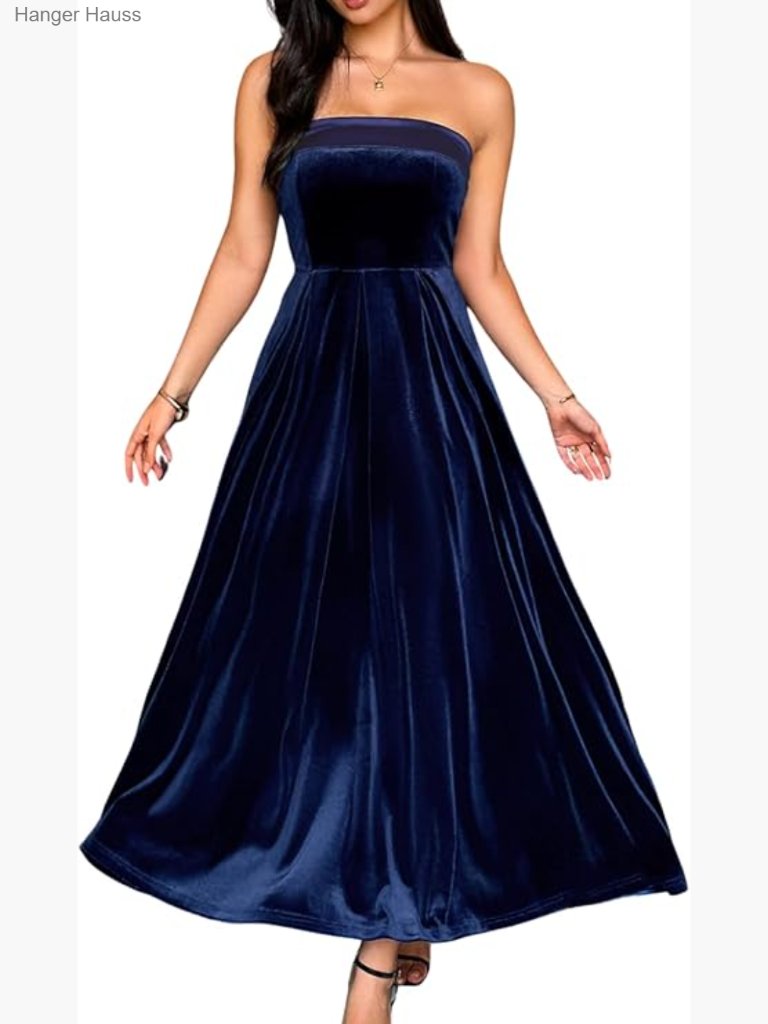 Strapless Velvet Maxi Dress, Elegant Formal Evening Gown, Size S-Xl